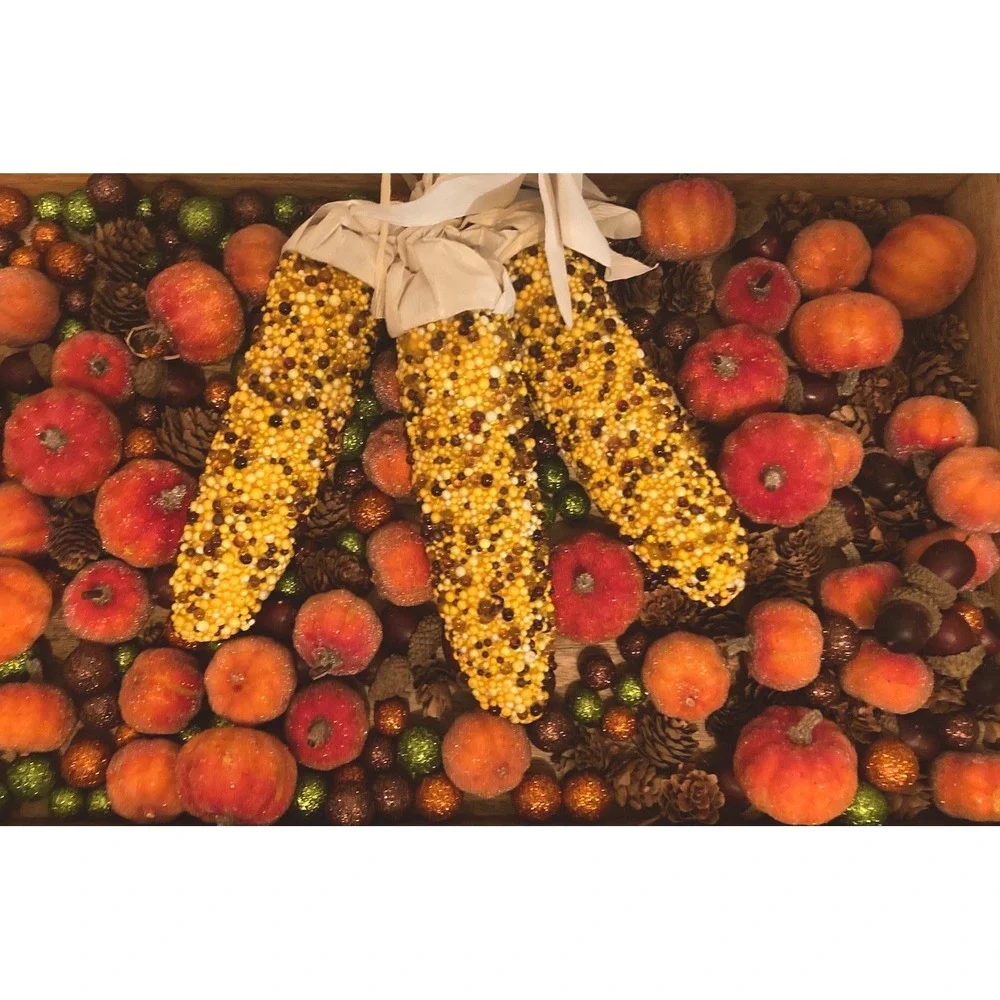 Fall Harvest Thanksgiving Lot Sparkly Balls Pumpkins Corn Real Acorns Pinecones!